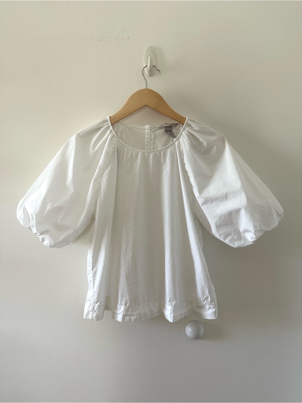 H&M White Cotton Puff Sleeve Blouse